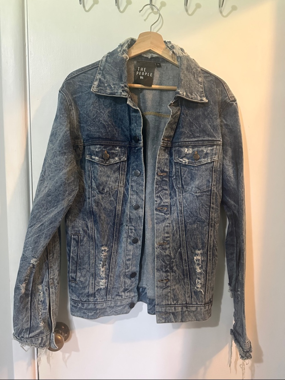 NWOT- Distressed Washed Blue Denim Jacket